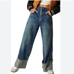 Free People Final Countdown Cuffed Low-Rise Boyfriend Wide Leg Size 32 N…